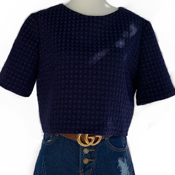 Topshop Tops - TOPSHOP Navy Waffle Crop Top SZ 10